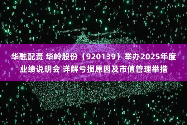 华融配资 华岭股份（920139）举办2025年度业绩说明会 详解亏损原因及市值管理举措